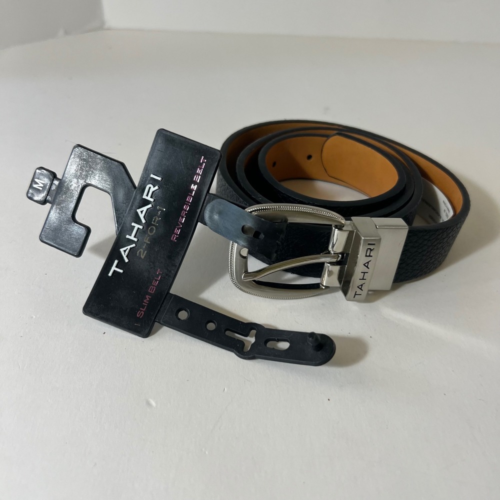 Womens Tahari 2 forโ 1 Slim Fit Reversible Belt Black/Camel Bubbles M NWT Flaw